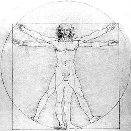 Leonardo, El hombre de Venecia o de Vitrubio, el cuadrado y el círculo.
